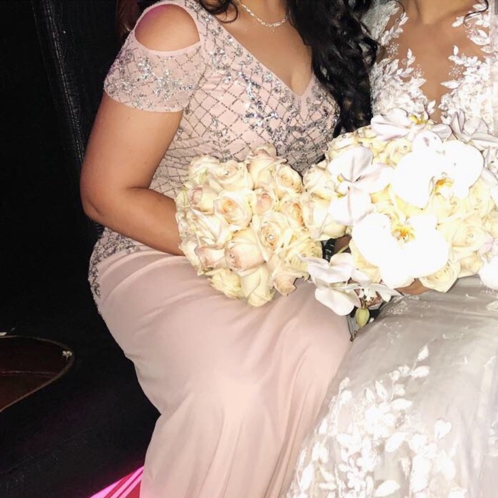 Adrianna Papell Cold Shoulder Gown in Blush